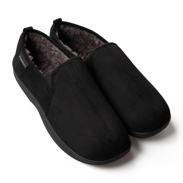 Padders Padders Mens Slippers G Fit Side Stitched Washable BASIL - BLACK MICROSUEDE