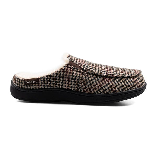 padders Padders Mens Slippers G Fit Side Stitched Washable TOM - BROWN HOUNDS TOOTH