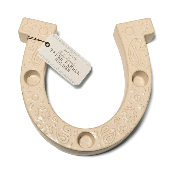 paddywax Nashville White Ceramic Horseshoe Taper Holder w/ Hangtag