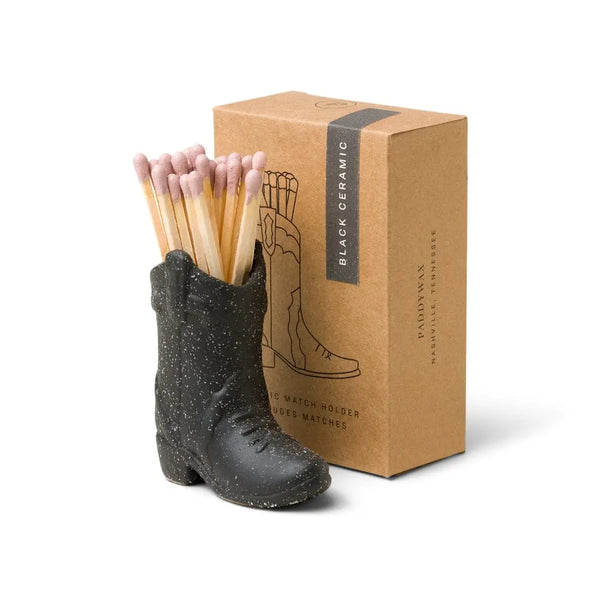 paddywax Cowboy Boot Match Holder - Black