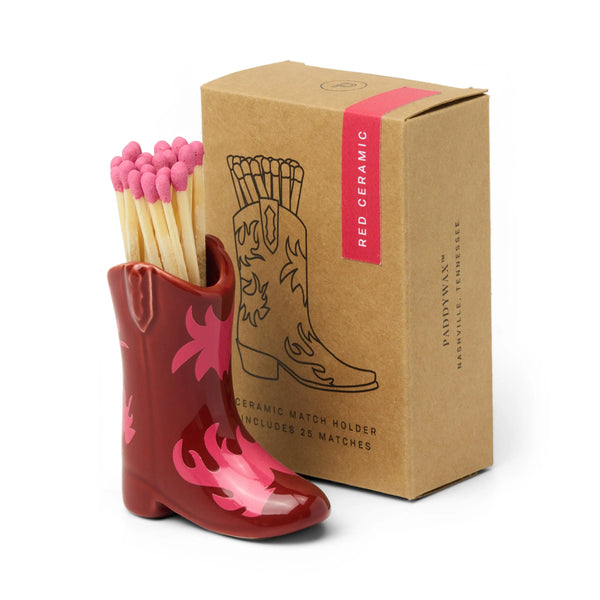 paddywax Cowboy Boot Match Holder - Red & Pink Flame