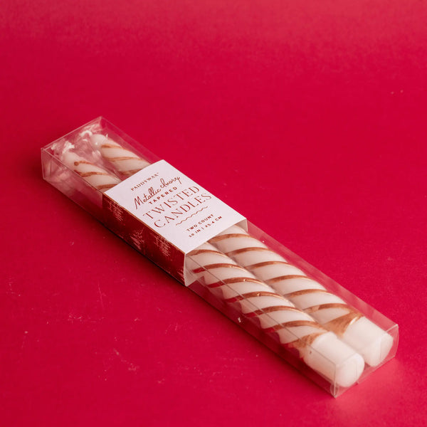 Paddywax Metallic Ivory Twisted Taper Candles