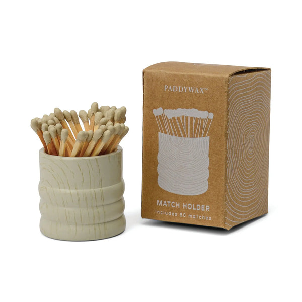 paddywax White Washed Ceramic Wood Match Holder