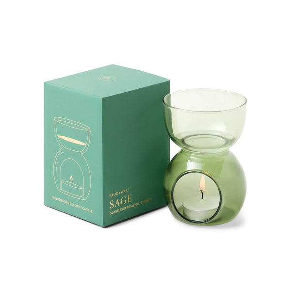 paddywax Sage Green Glass - Essential Oil Burner & Tea Light Candle