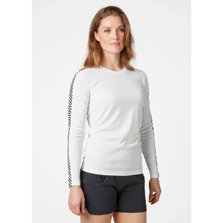Padmore & Barnes Helly Hansen Ladies Lifa Stripe Long-Sleeve Base Layer – White