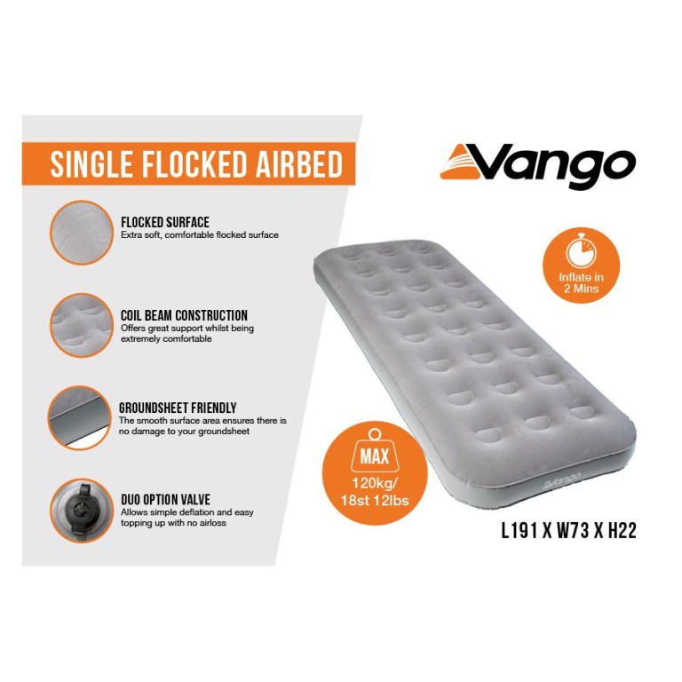 Padmore & Barnes Vango Single Flocked Airbed