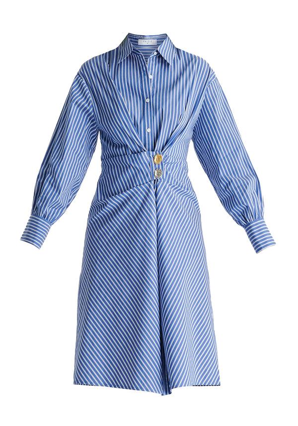 Paisie Asymmetric Striped Shirt Dress With Button Detail
