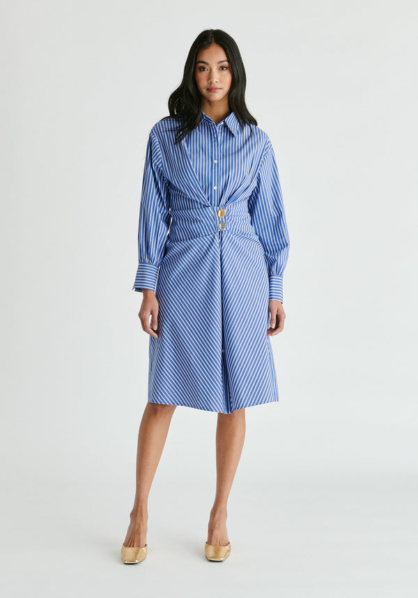 Paisie Asymmetric Striped Shirt Dress With Button Detail