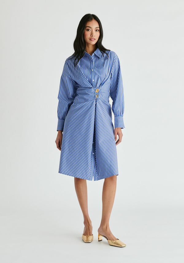Paisie Asymmetric Striped Shirt Dress With Button Detail