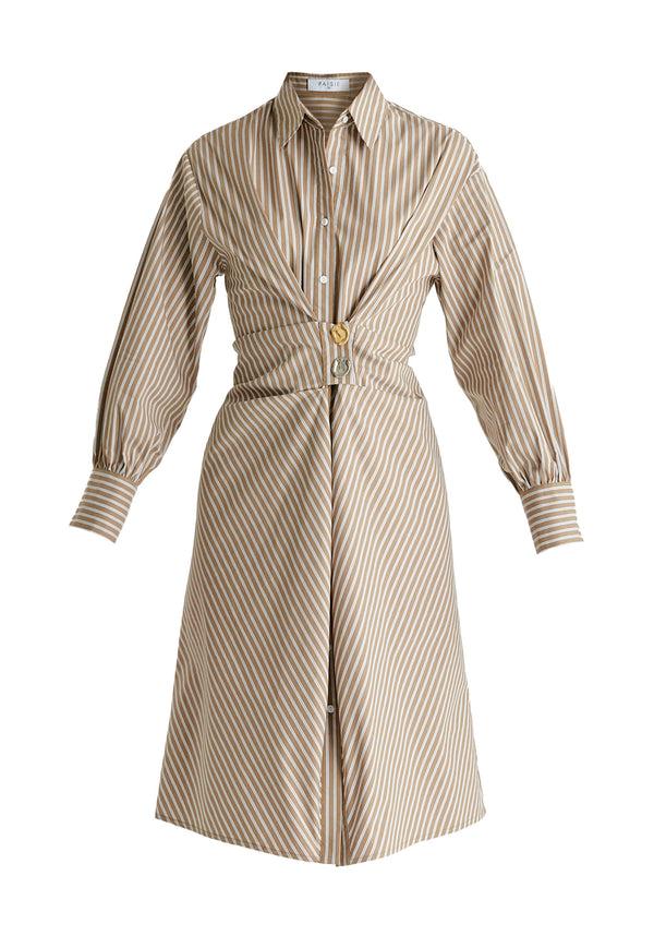 Paisie Asymmetric Striped Shirt Dress With Button Detail