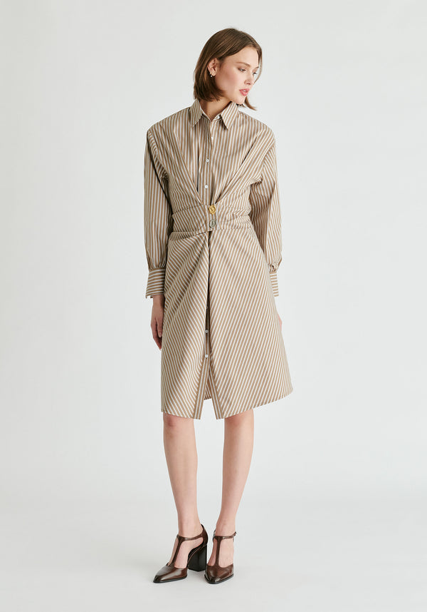 Paisie Asymmetric Striped Shirt Dress With Button Detail
