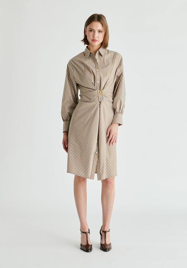 Paisie Asymmetric Striped Shirt Dress With Button Detail