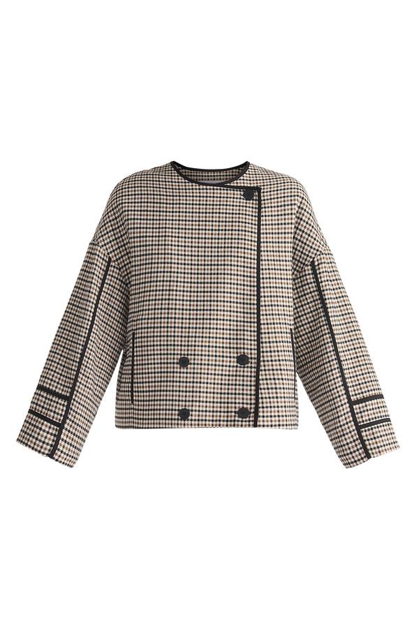 Paisie Double Breasted Check Jacket With Matching Scarf