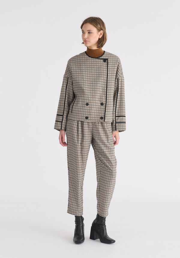 Paisie Double Breasted Check Jacket With Matching Scarf