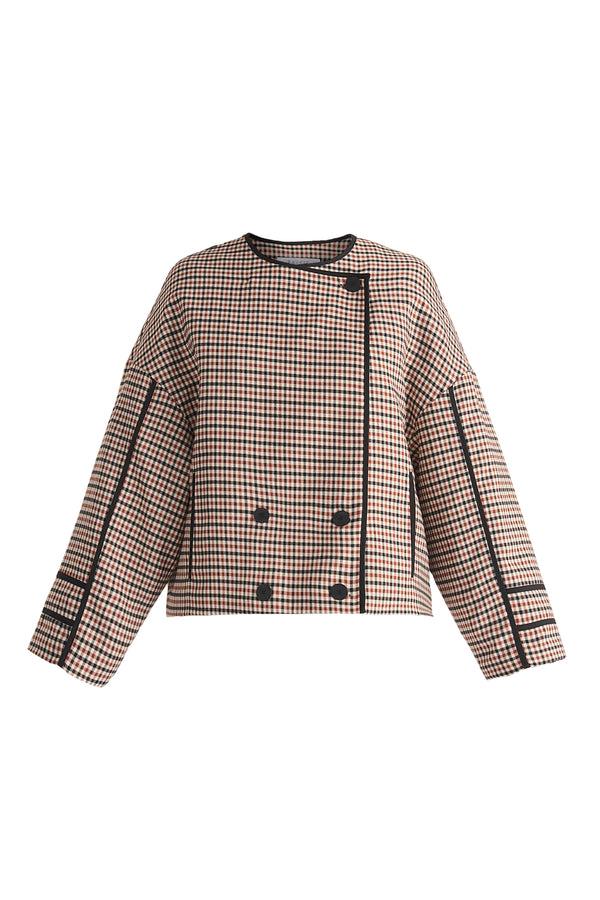 Paisie Double Breasted Check Jacket With Matching Scarf