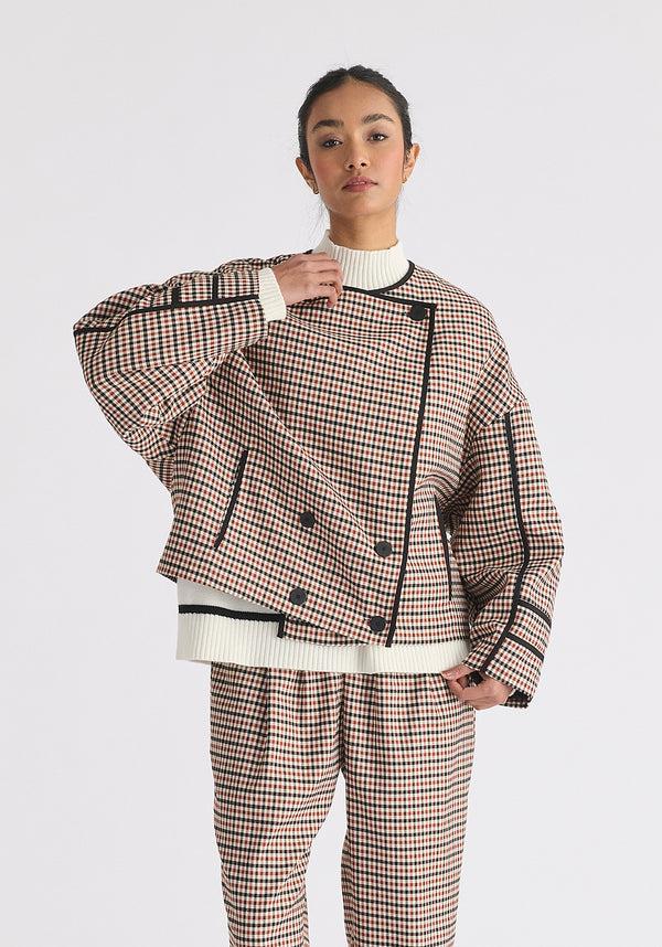 Paisie Double Breasted Check Jacket With Matching Scarf