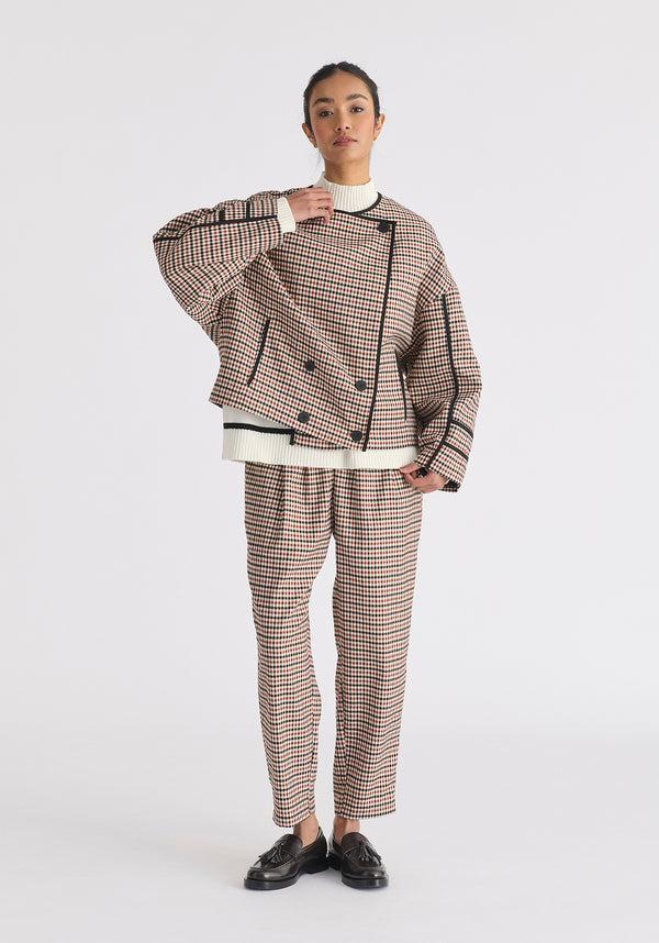 Paisie Double Breasted Check Jacket With Matching Scarf