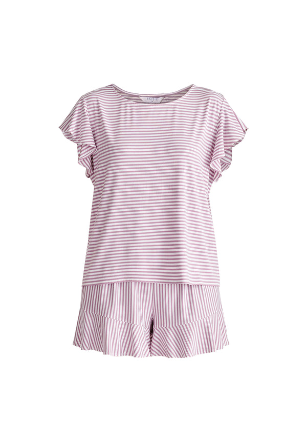 Paisie Frill Pyjama T-Shirt Set With Matching Overnight Pouch