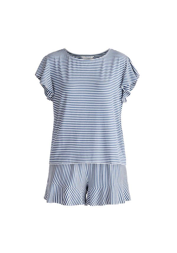Paisie Frill Pyjama T-Shirt Set With Matching Overnight Pouch