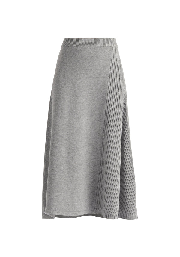 Paisie Knitted A-Line Midi Skirt With Ribbed Details