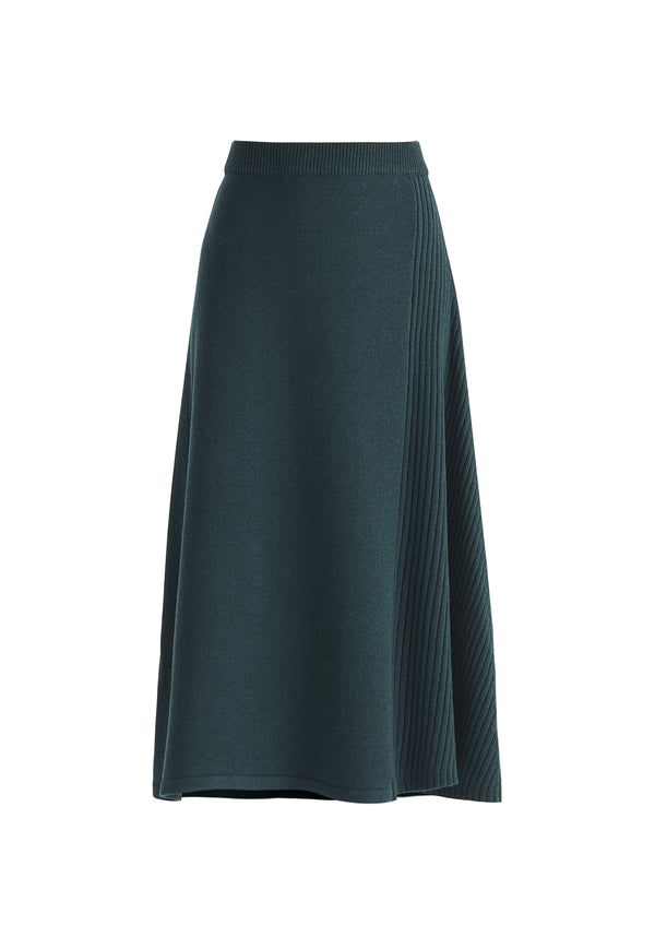 Paisie Knitted A-Line Midi Skirt With Ribbed Details