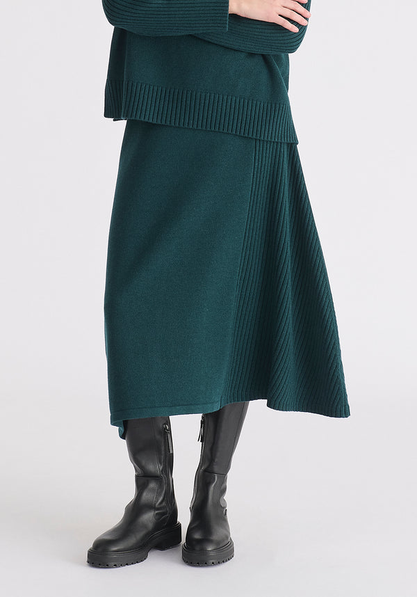 Paisie Knitted A-Line Midi Skirt With Ribbed Details