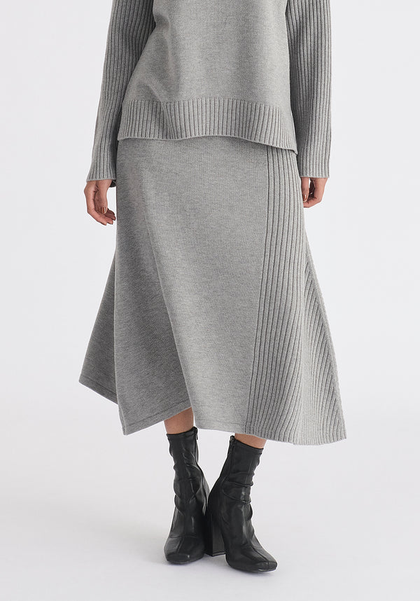 paisie Knitted A-Line Midi Skirt with Ribbed Details