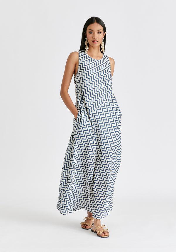 Paisie A-Line Midaxi Dress In Zigzag Pattern