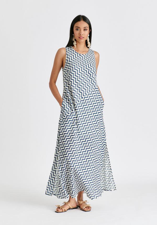 Paisie A-Line Midaxi Dress In Zigzag Pattern