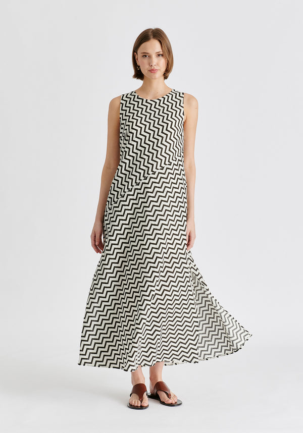 Paisie A-Line Midaxi Dress In Zigzag Pattern