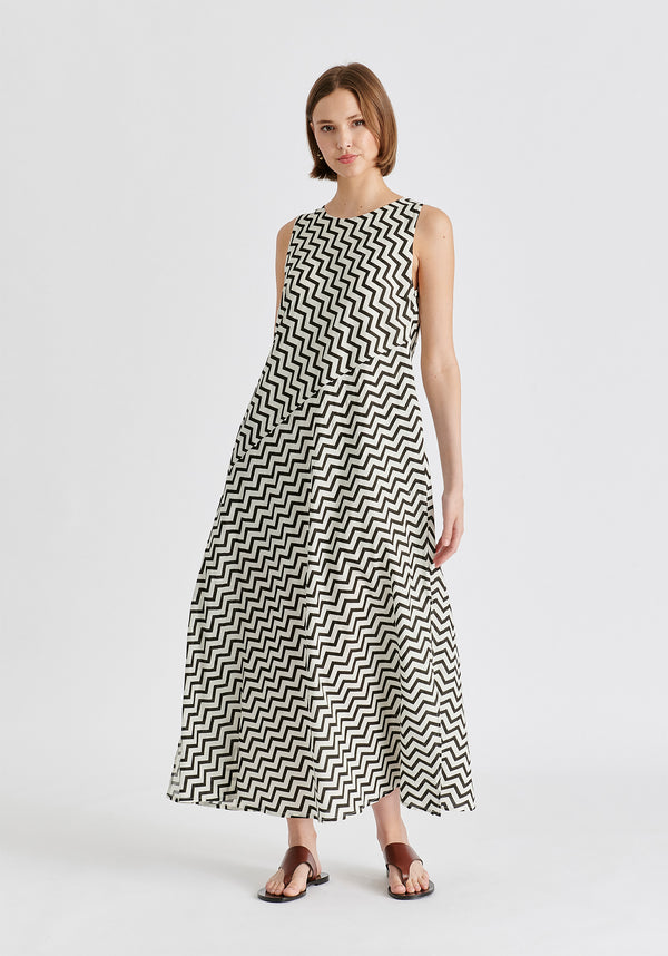 Paisie A-Line Midaxi Dress In Zigzag Pattern