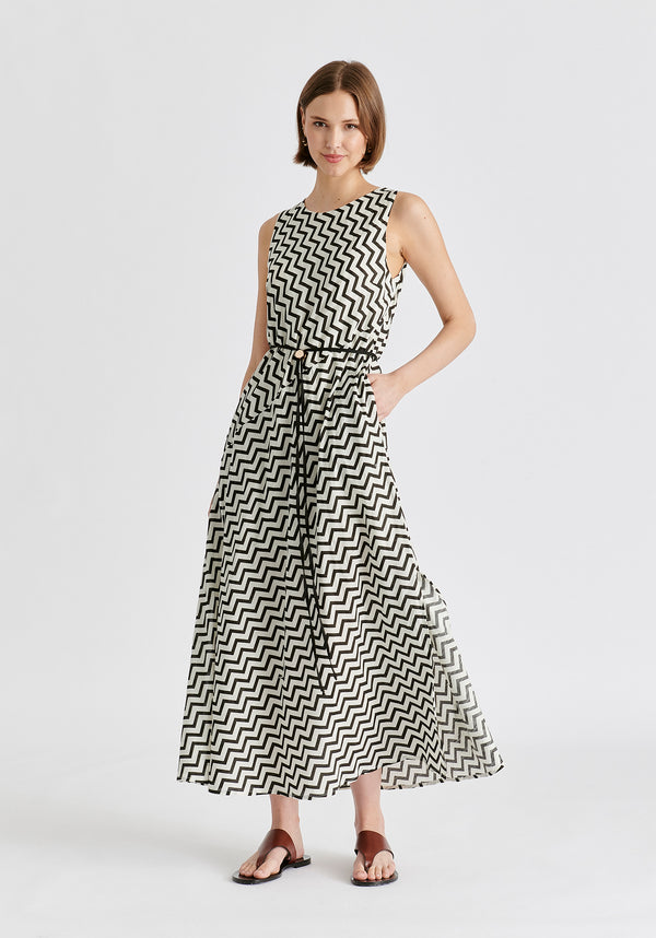 paisie A-Line Midaxi Dress in Zigzag Pattern