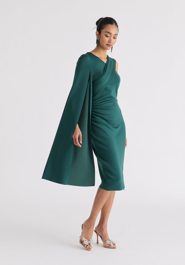 Paisie Asymmetric Draped Cape Sleeve Dress