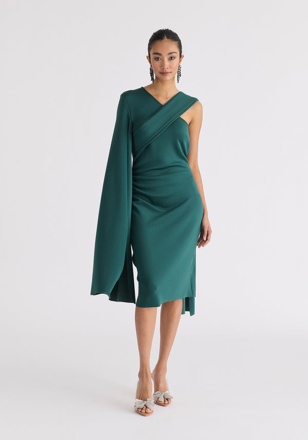 paisie Asymmetric Draped Cape Sleeve Dress