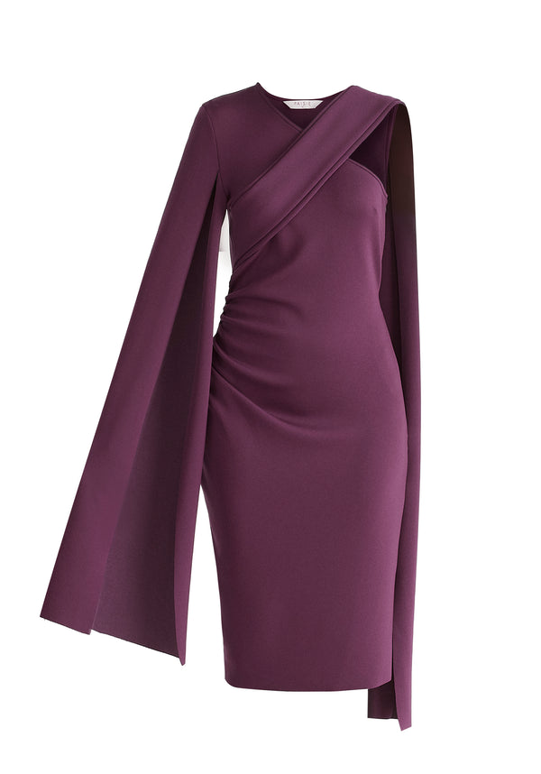 Paisie Asymmetric Draped Cape Sleeve Dress