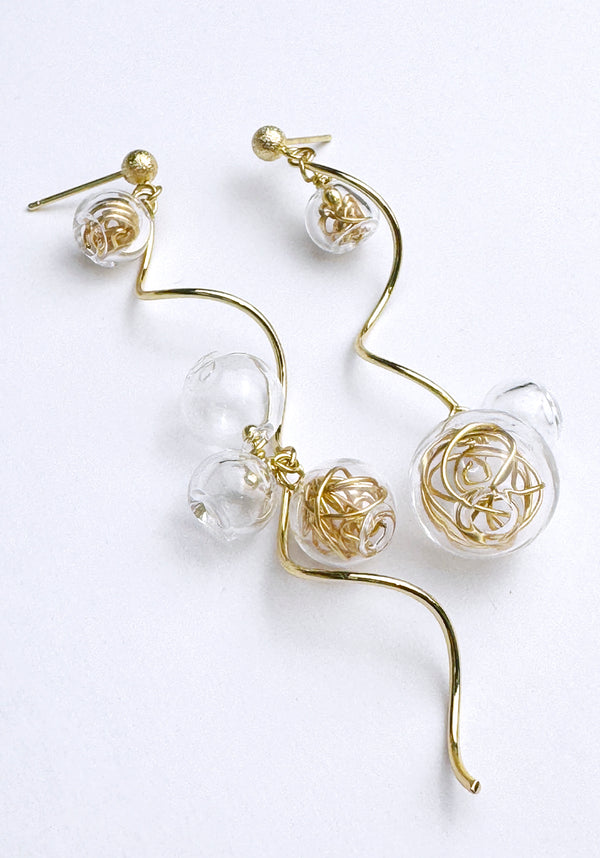 Paisie Asymmetrical Swirl Sphere Earrings