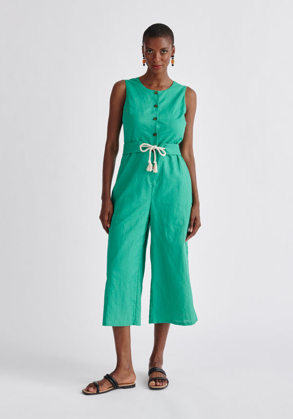 Paisie Belted Linen Blend Jumpsuit