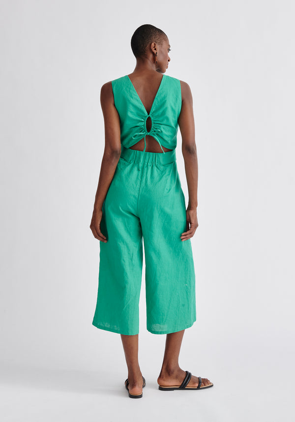 Paisie Belted Linen Blend Jumpsuit