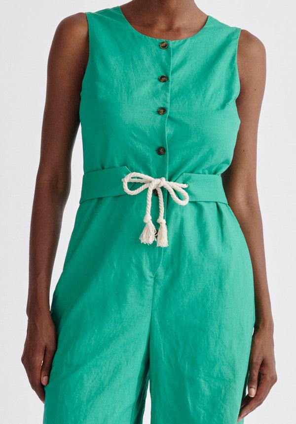 Paisie Belted Linen Blend Jumpsuit