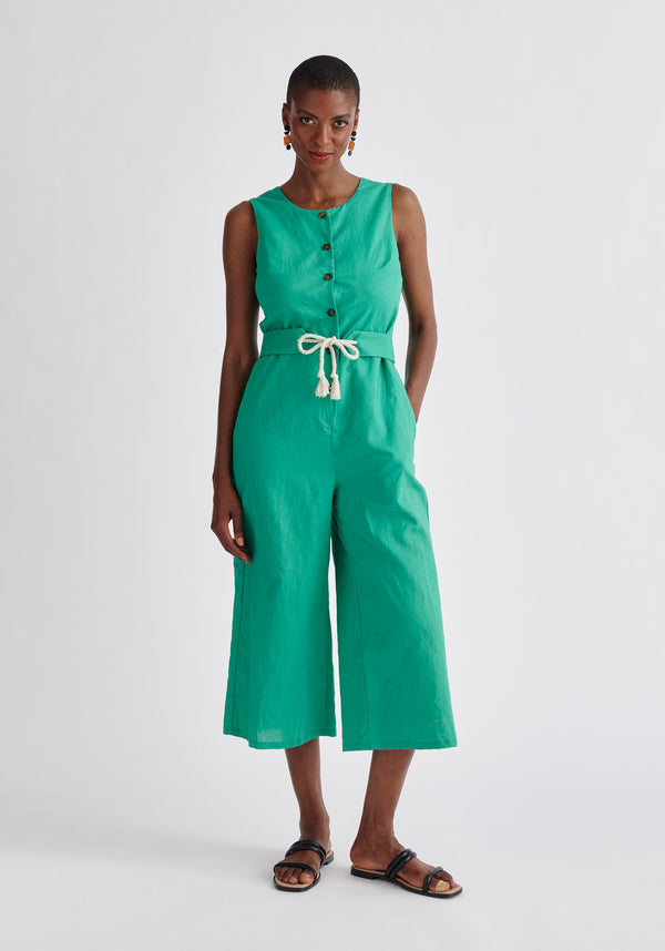 paisie Belted Linen Blend Jumpsuit