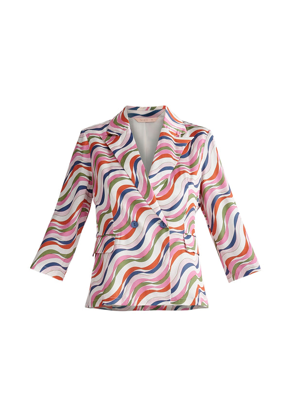 Paisie Belted Wave Print Blazer