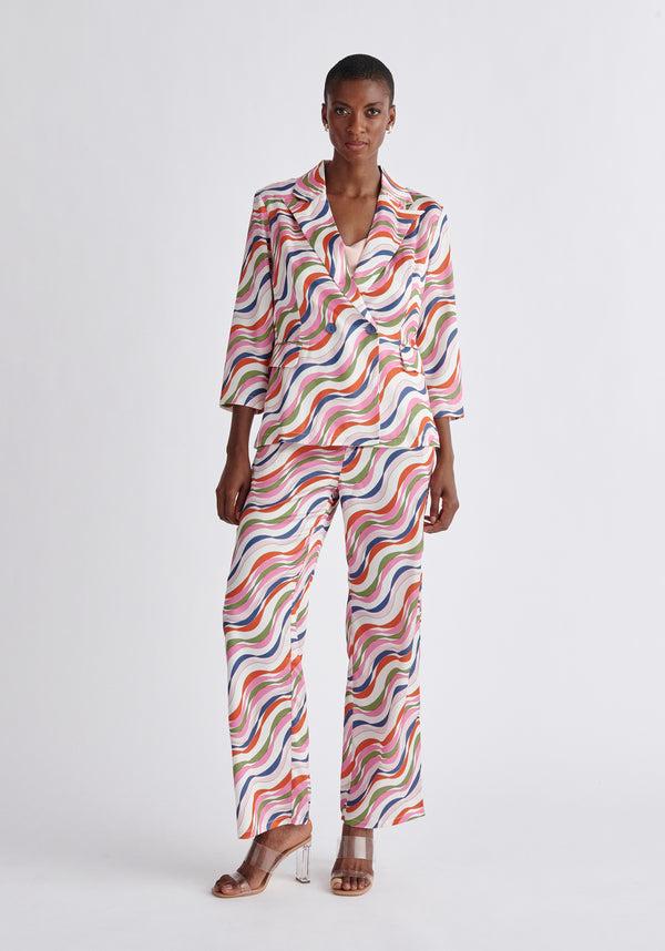 Paisie Belted Wave Print Blazer