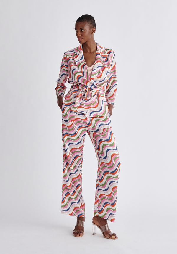 Paisie Belted Wave Print Blazer