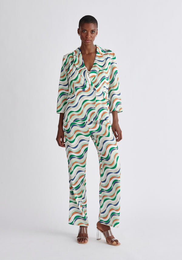 paisie Belted Wave Print Blazer