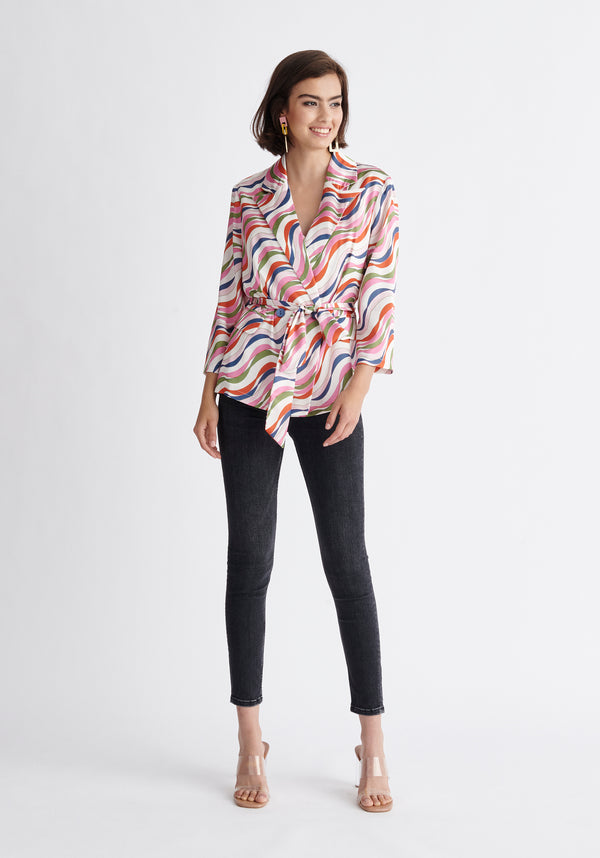 paisie Belted Wave Print Blazer