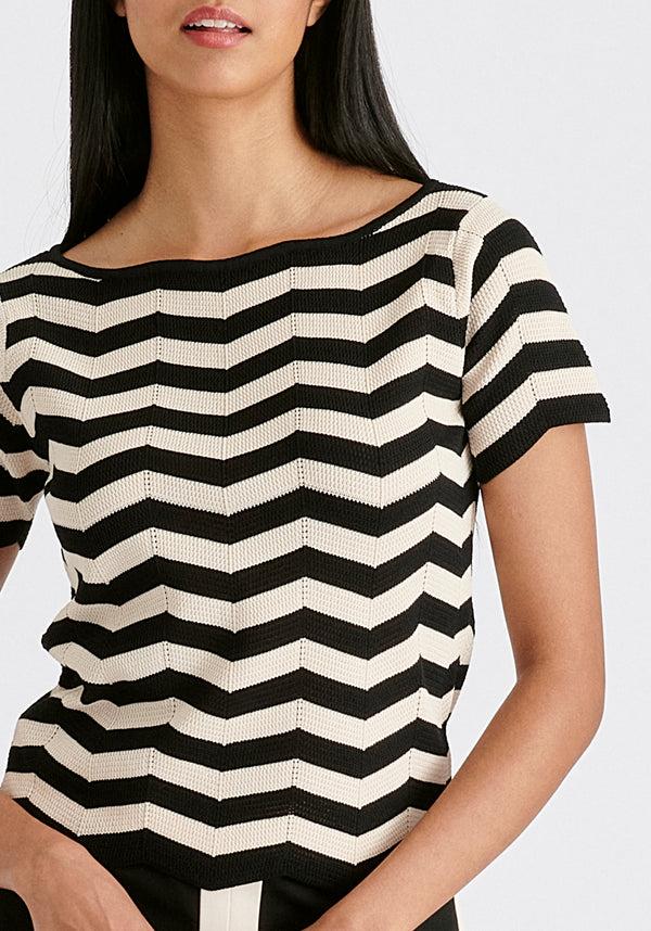 paisie Boat Neck Knit Top in Zigzag Pattern