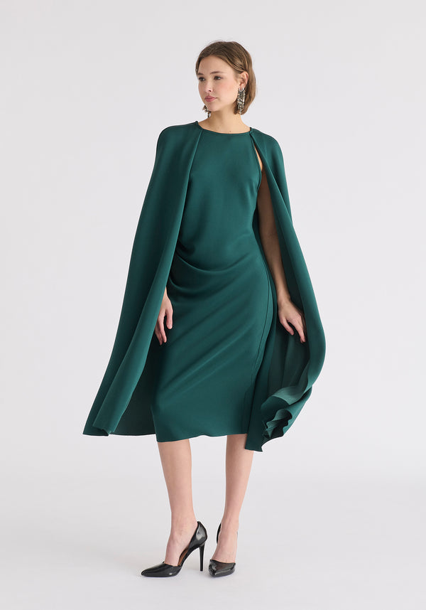 Paisie Cape Sleeves Dress With Waist Details