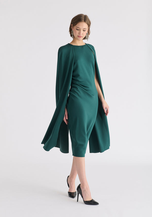 Paisie Cape Sleeves Dress With Waist Details
