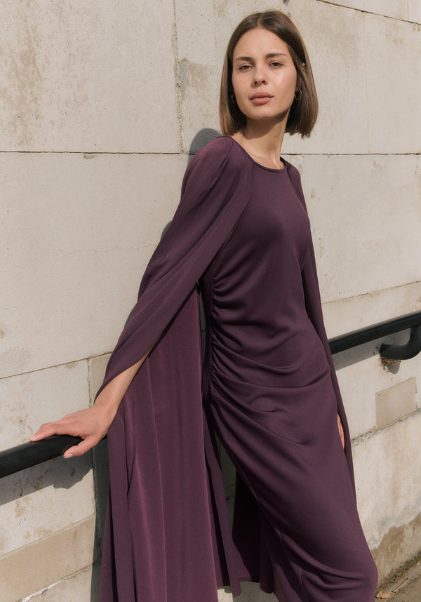 Paisie Cape Sleeves Dress With Waist Details