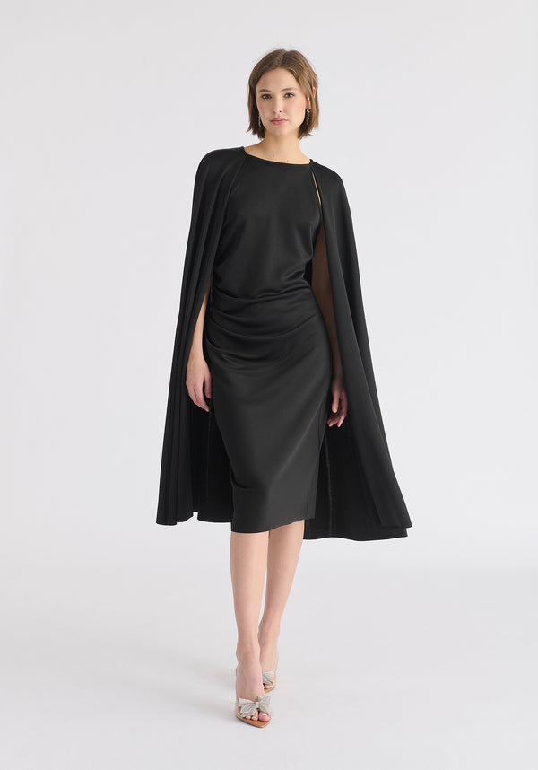 paisie Cape Sleeves Dress with Waist Details